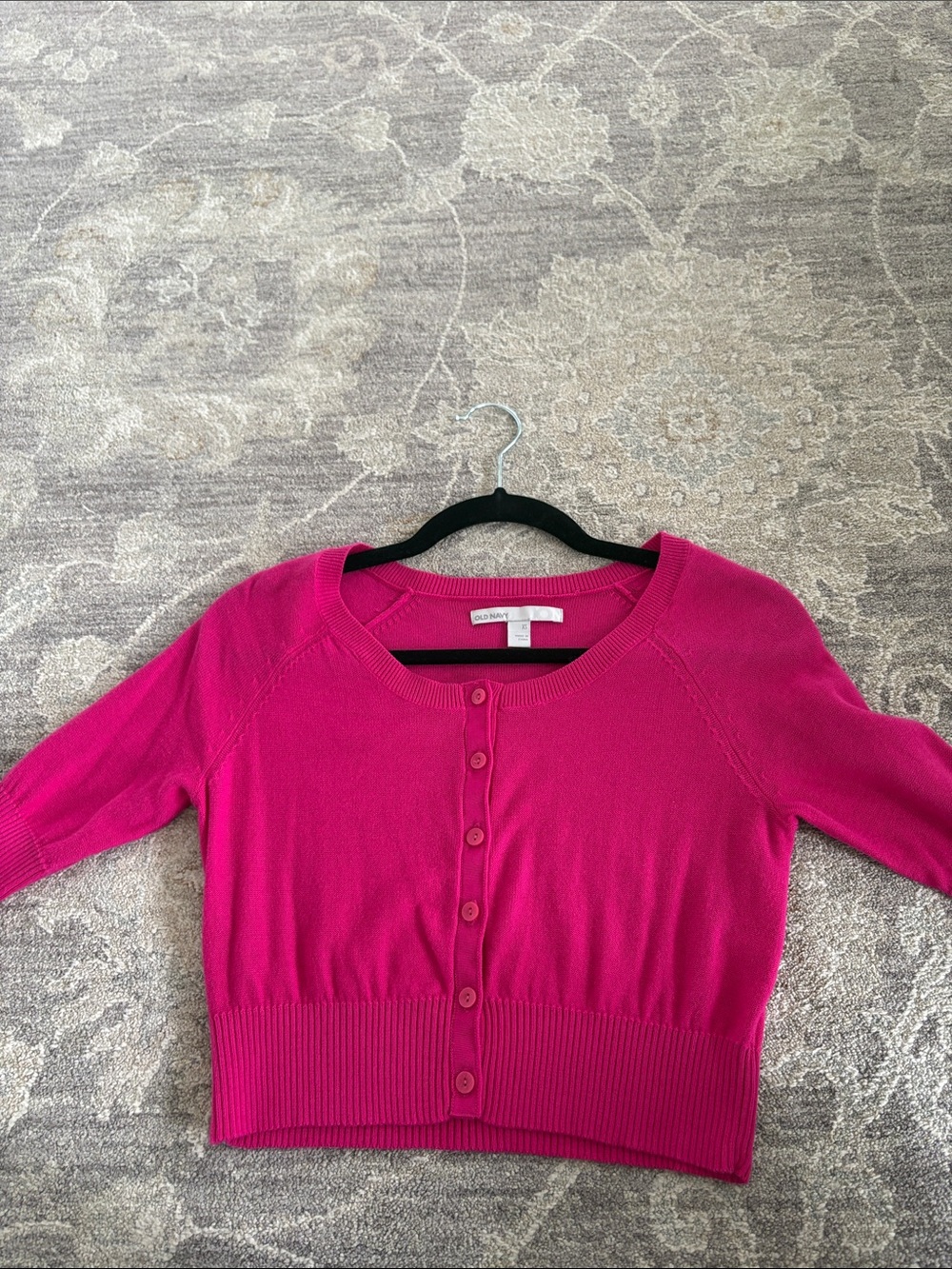 Old Navy Fuchsia Button-Front Cropped Sweater